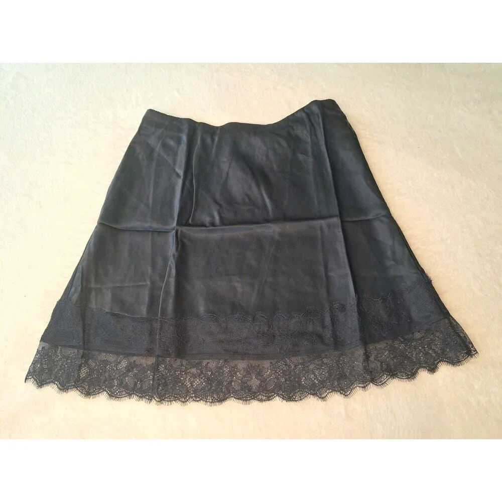 J.Crew Gwen Lace Trim Skirt In Luster Charmeuse Naby Blue CM729 $118 Size S NWT